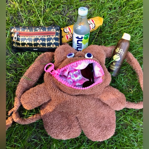 Handmade Knit Lined Fuzzy Bear Bunny Zipper Mouth Googly Eyes Backpack Bag OOAK - Picture 9 of 16